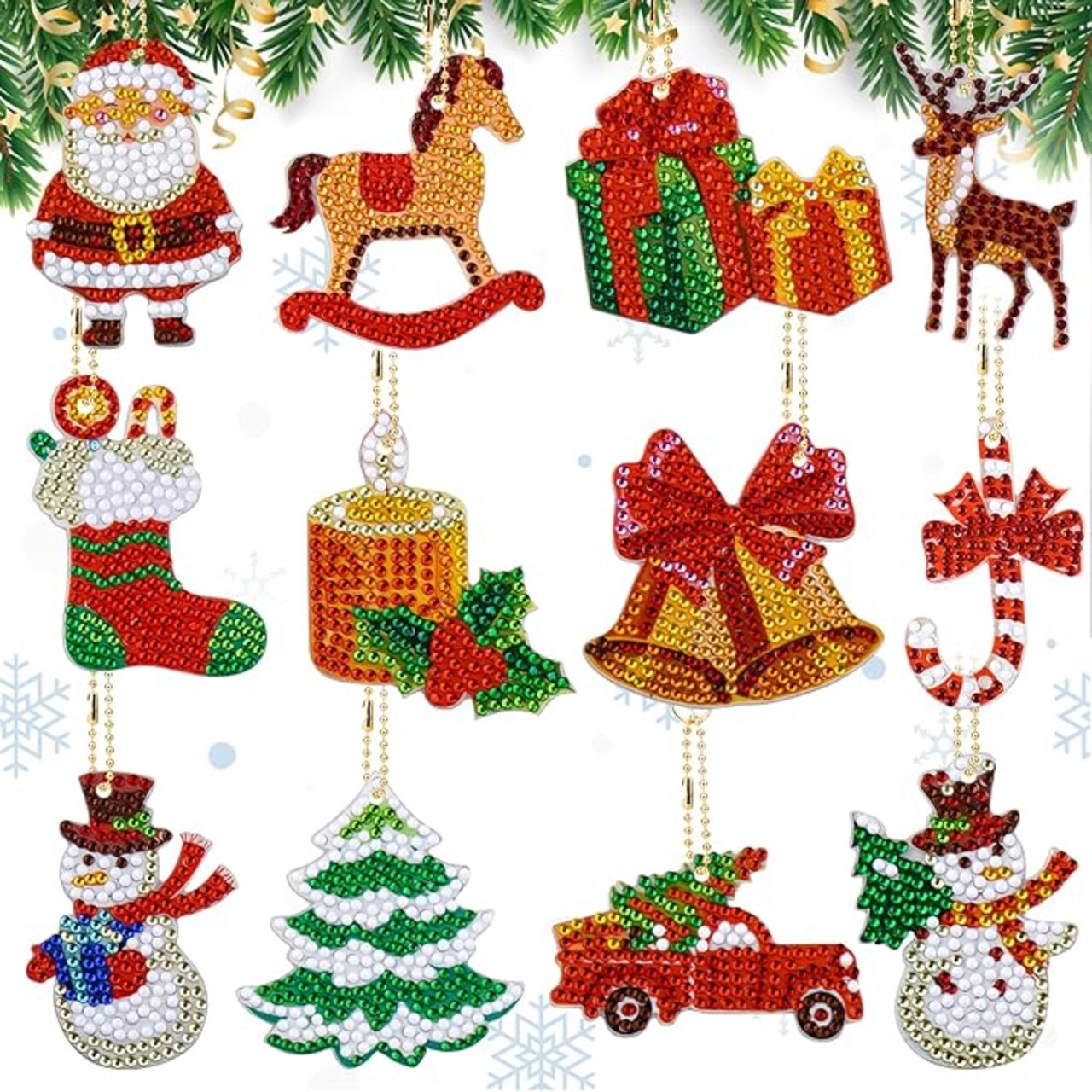 Christmas Diamond Art 5D DIY Christmas Ornaments Christmas Crafts for Adults Diamond Art Keychains Hanging Diamond Painting Kits (Diamond Art Keychains 02)